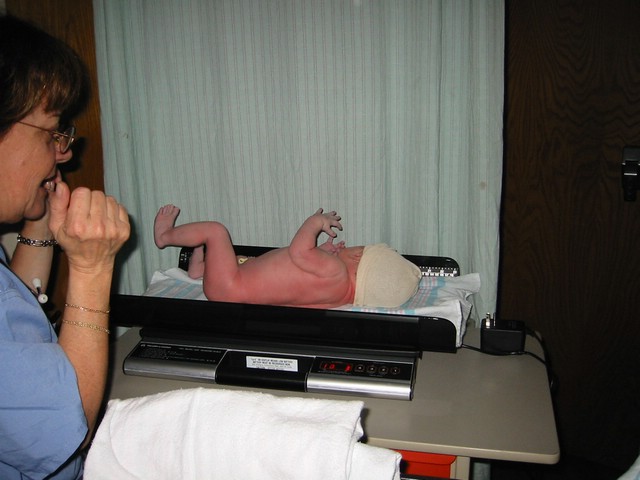 Trevor gets weighed -- 10 lb 3 oz